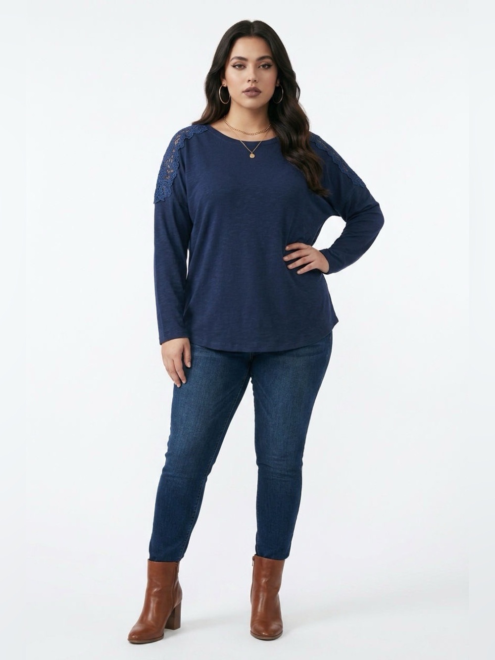 Lane Bryant Sweater Lace Accent 22/24 Plus Size Navy Blue